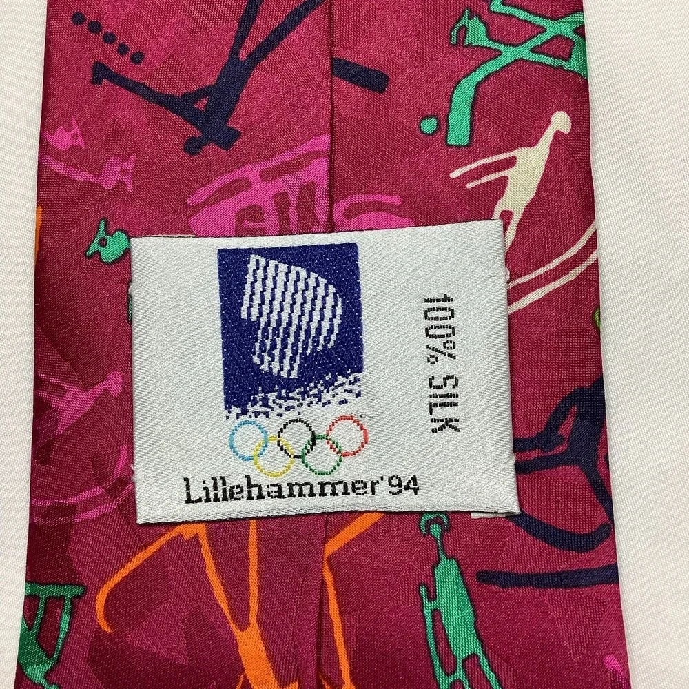 Lillehammer 94 Winter‎ Olympics 1994 Silk Tie Skiing Magenta
